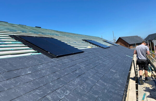 Solar panels with slate rood below island renewables