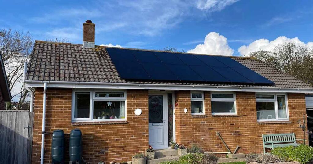 Solar panels fitted to a roof in freshwater isle of wight