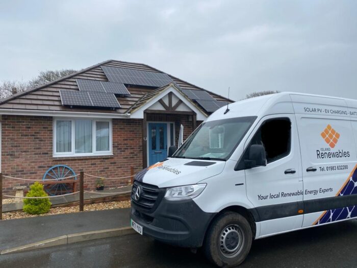 island renewables van parked in front of a new solar panel installation freshwater isle of wight