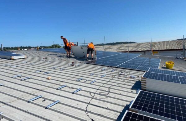 A J Wells factory having solar panels fitted to the roof isle of wight