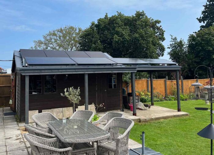 garden workshop fitted with solar panels in bembridge isle of wight