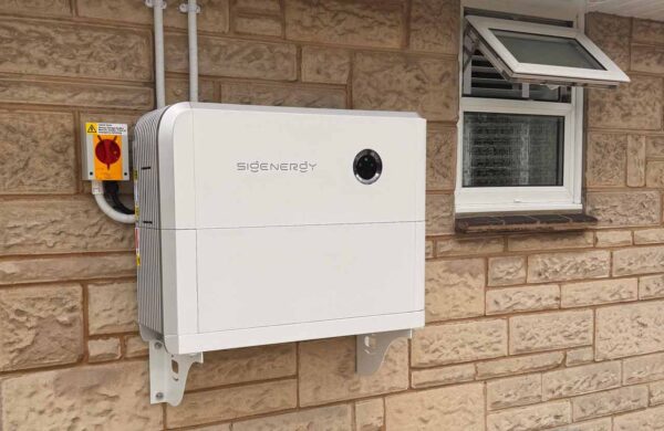 Sigenergy home battery system installed on a property wall in east cowes isle of wight
